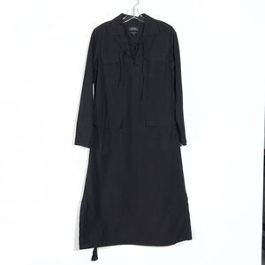 A.P.C Long Sleeve Laced Midi Dress Sz M 38 Black Long Sleeve Side Slits Belted